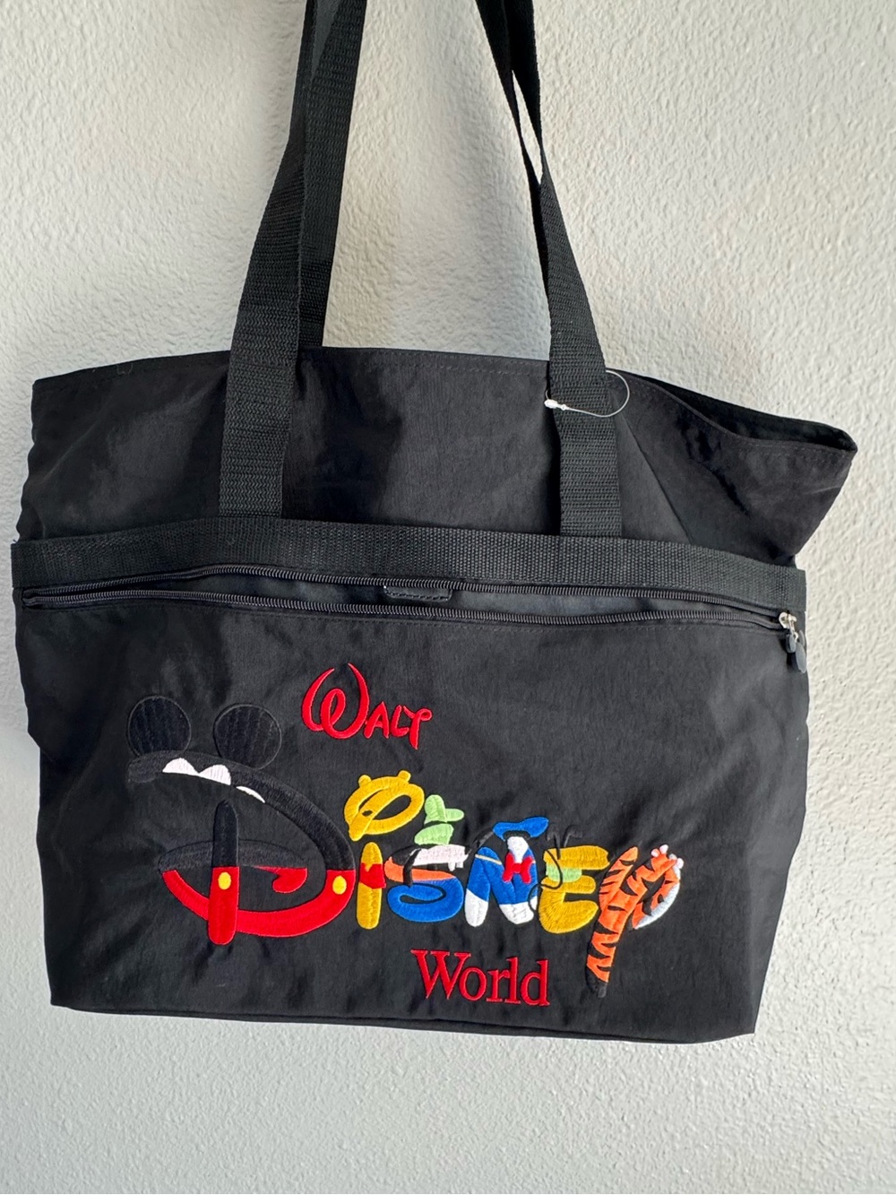 WaltDisney World, Black Nylon Shoulder Tote Bag TravelCharacter Logo bag.